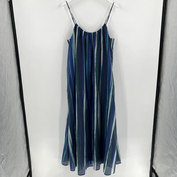 Banana Republic Organza Maxi Dress Blue‎ Striped Sleeveless Pockets Size Large - Picture 3 of 12